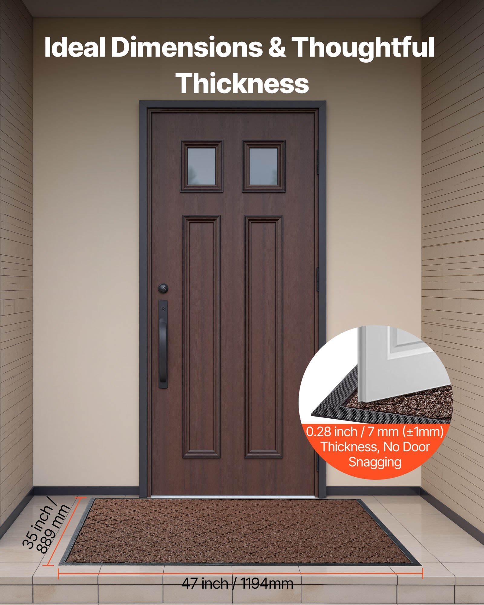 Front Door Mat, 47 X 35 In Commercial Floor Mat For Indoor And Outdoor, Modern Stylish Carpet With TPE Backing, Heavy Duty Washable Entry Industrial Rug For Hallway, Balcony, Garage, Brown - Image 2