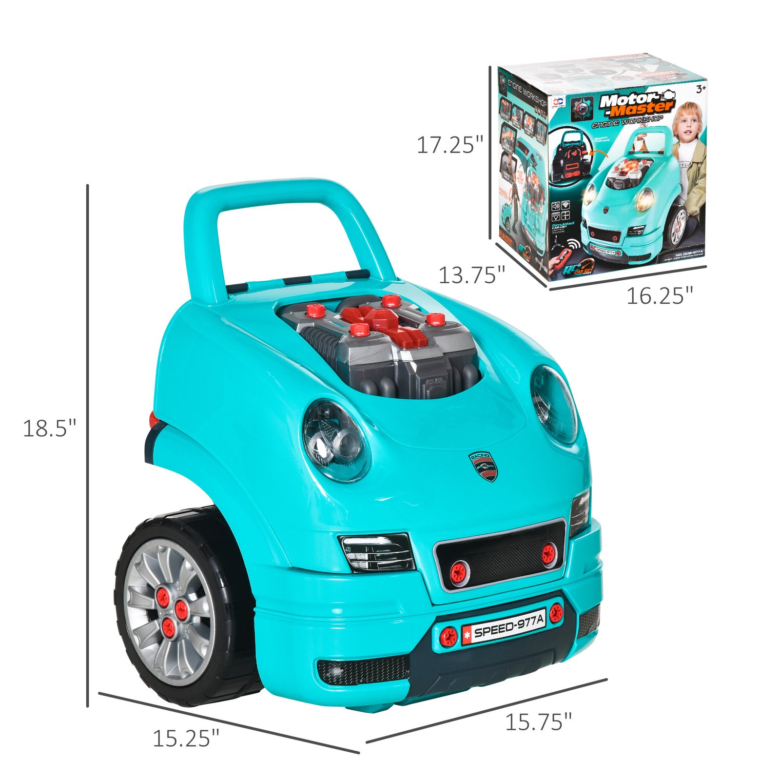 Mechanic Kids Truck Engine Toy Set, Car Service Play Set, Teal - Image 2
