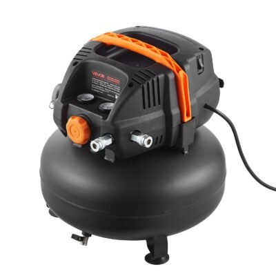 6 Gallon Air Compressor, 1.7HP 2.3CFM@90PSI Portable Pancake Air Compressor & 150PSI Max Pressure, 12-Piece Accessory Kit With 50FT Air Hose For Tire Inflation, Spray Painting, Woodwork Nailing