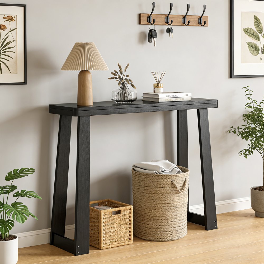 Solid Rubber Wood Console Table 43 Inch Narrow Entryway Table With Thick Table Top And Stable Base For Entryway, Hallway, Living Room And Bedroom - Image 10