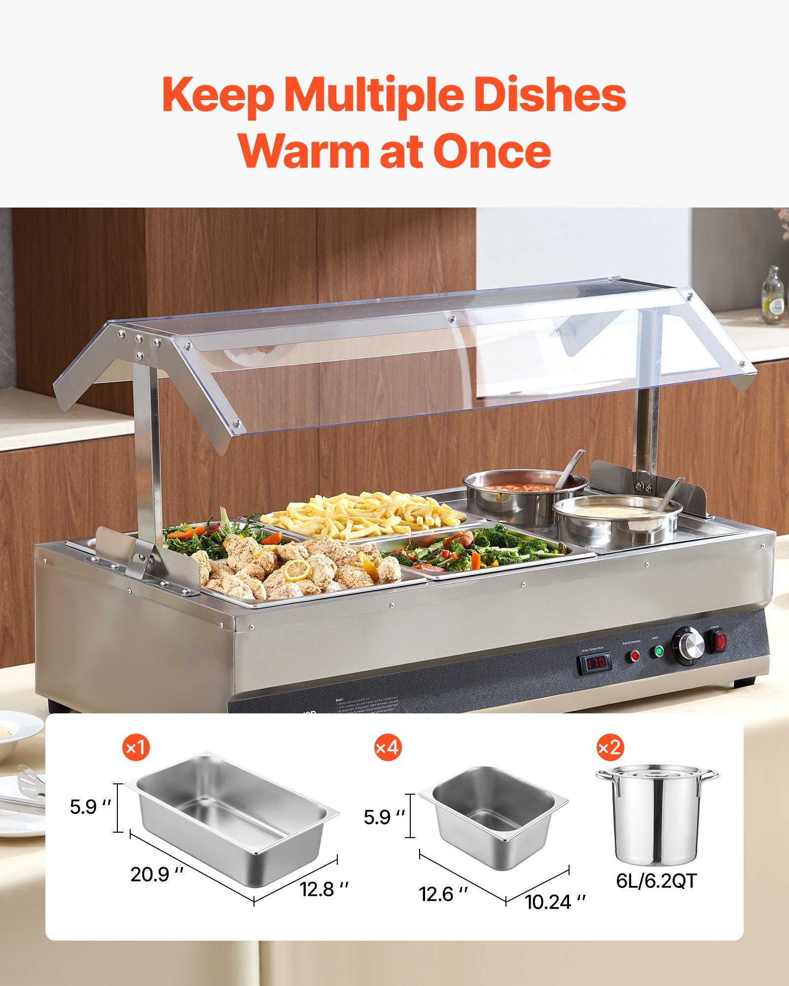 Commercial Soup Warmer Soup Station With Cover 2-Pot & 4-Pan Soup Kettle - Image 2