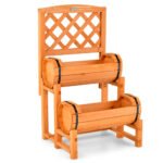 Wooden 2-Tier Raised Garden Bed With 2 Cylindrical Planter Boxes And Trellis