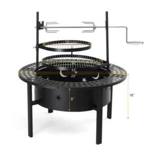 33 Inch Outdoor Fire Pit With 2 Cooking Grills, Wood Burning Firepit With Removable Swivel Grill, For Backyard Deck Bonfire Patio Picnic, Black