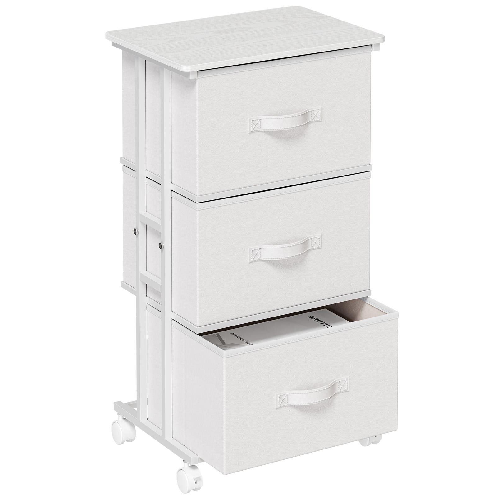 Bedroom Three-drawer Dressing Table With Wheels, Fabric Storage Cabinet With Detachable Fabric Drawers, Organizing Box - Image 3