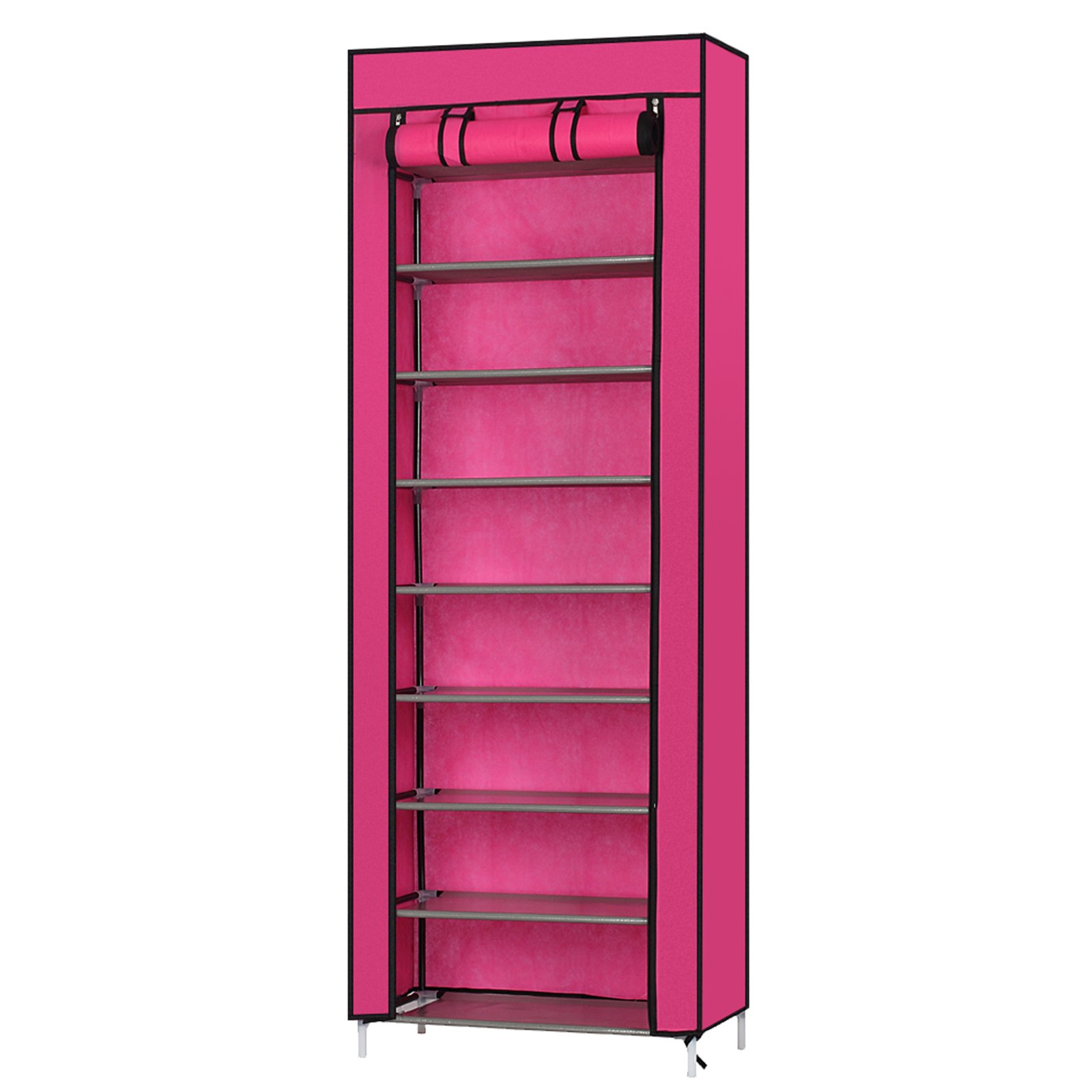 Fashionable Room-saving 9 Lattices Non-woven Fabric Shoe Rack Rose Red - Image 6