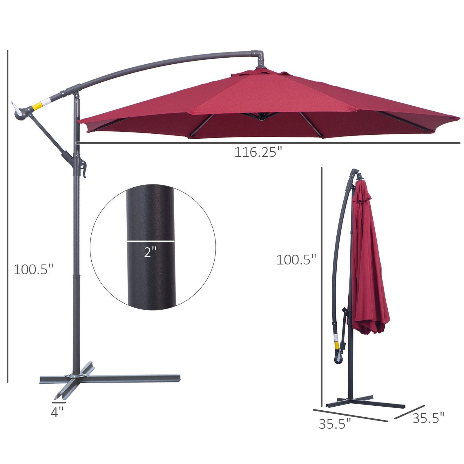 10' Cantilever Patio Umbrellas With UV And Water Resistant For Patio & Backyard Comfortable Red - Image 2