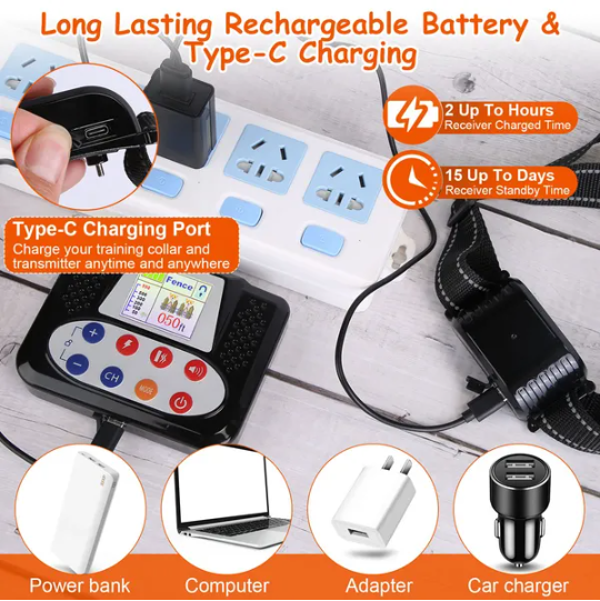 990FT Range Dog Wireless Fence Remote Training Collar IPX6 Waterproof Receiver With 0-9 Levels Beep Vibration Shock Mode 4 Channels Rechargeable Transmitter System - Image 5