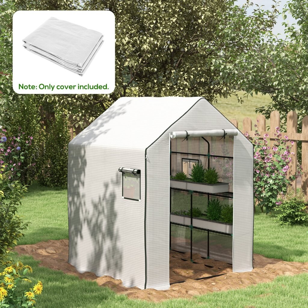 01-0472 Replacement Cover, 55" X 56.25" X 74.75" Walk-in Greenhouse Cover Reinforced Anti-Tear PE Hot House Cover, White —