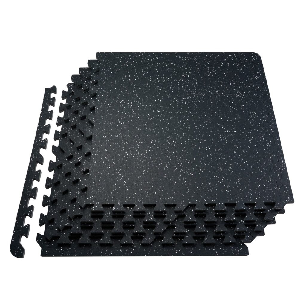 0.56 Inch Thick Gym Floor Mats, 6 Tiles Rubber Top With EVA Foam, 25" X 25" Gym Flooring Workout Mats With 25 Sq.ft Coverage, Interlocking Puzzle Gym Mats For Gym, Home, Garage, Black & White —