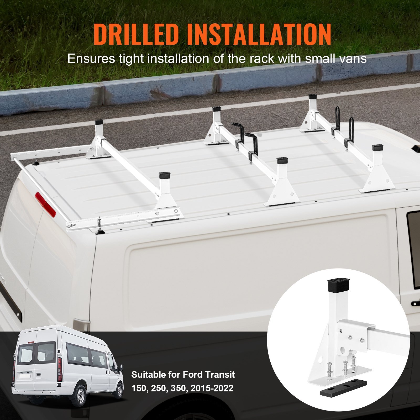 Trailer Ladder Rack, 54" 3 Crossbars Ladder Roof Rack, Heavy-duty Steel Van Roof Rack, 800 Lbs Capacity Van Ladder Rack With Cargo Roller And Straps, Fit For Ford Transit 150 250 350, 2015-2022 - Image 3