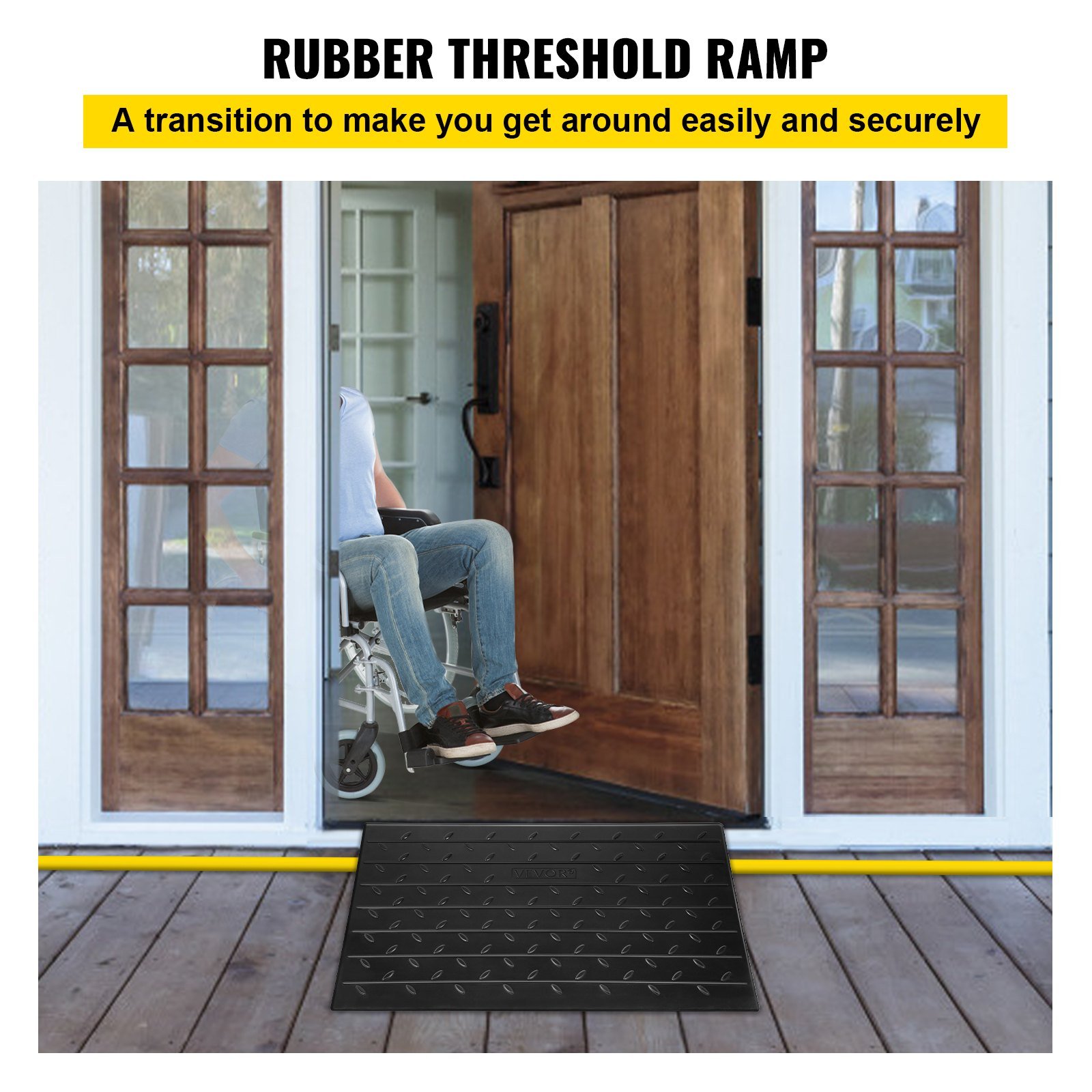 Rubber Threshold Ramp, 2.6" Rise Threshold Ramp Doorway, 3 Channels Cord Cover Rubber Solid Threshold Ramp, Rubber Angled Entry Rated 2202 Lbs Load Capacity For Wheelchair And Scooter - Image 2