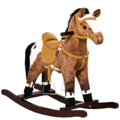 Rocking Horse Kids Plush Ride-On Toy Nursery Rhyme Music 18-36 Months Light Brown White Perfect Gift For Toddlers