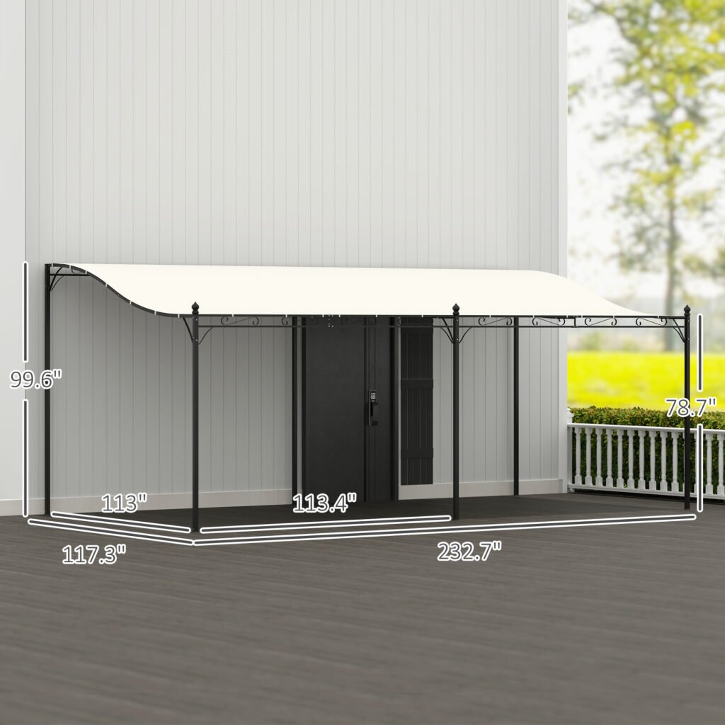 10' X 20' Wall-Mounted Outdoor Pergola Canopy, Metal Patio Canopy With Drainage Holes For Backyard Garden, Cream White —