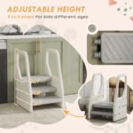 Adjustable 3 Step Toddler Tower With Handles, Non-slip Surface & Foot Pads, Gray
