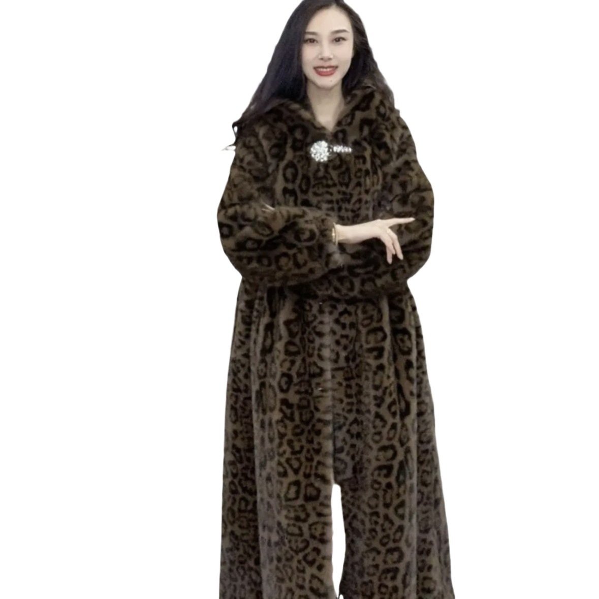 Loose Plus Size Long Leopard Print Fur Coat - Image 5