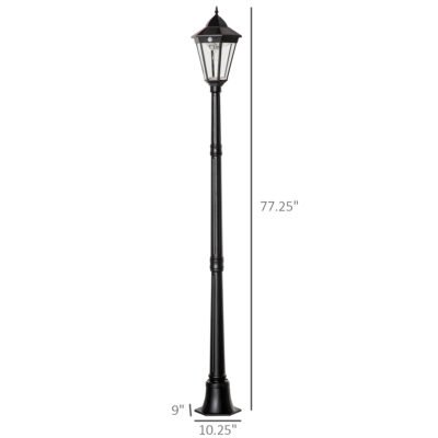 76.5" Solar Lamp Post Light, Dusk To Dawn Vintage Style Street Light, Aluminum Solar Powdered Lamp, PIR Motion Sensor For Garden, Lawn, Pathway, Driveway, Black