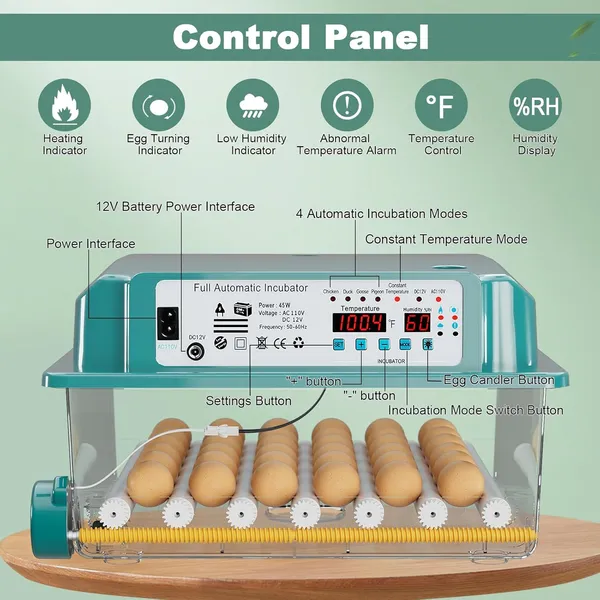 36 Eggs Incubators For Hatching Eggs,Egg Incubator With 4 Automatic Incubate Mode,Chicken Incubator With Automatic Egg Turning Humidity Monitoring,Poultry Egg Incubator With Egg Candle - Image 5