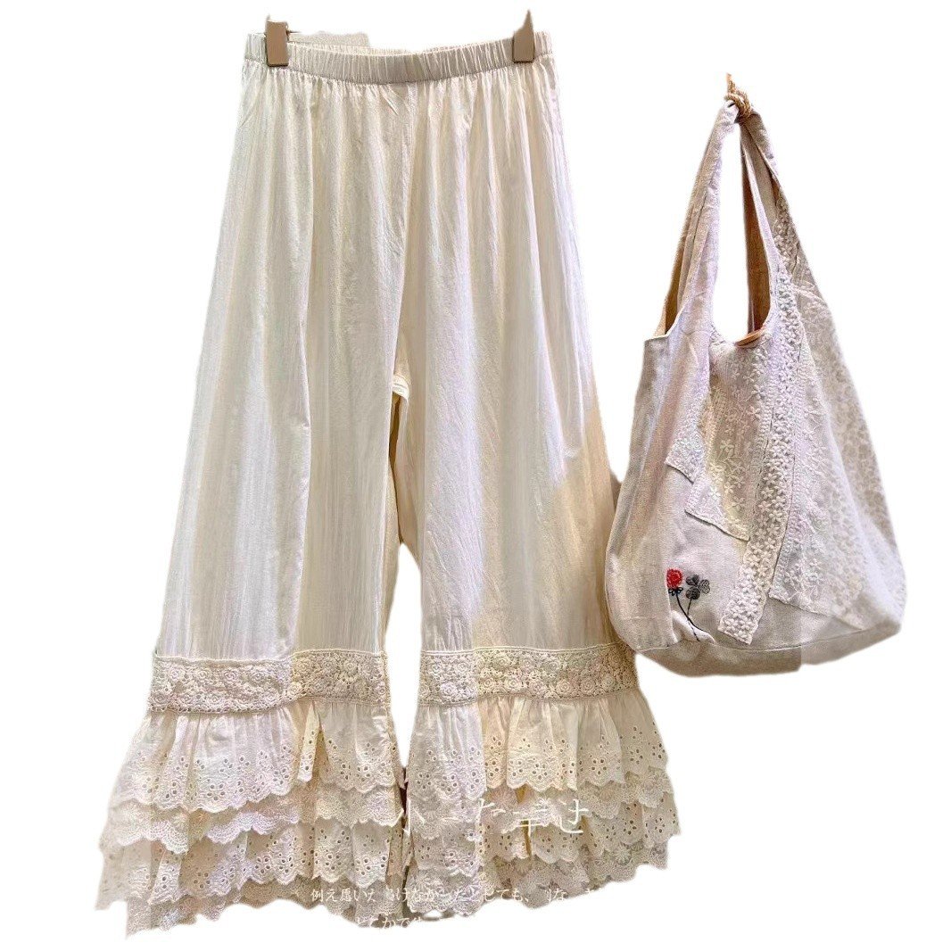 Fairystyle Fourlayer Lace Layered Design Highwaisted Loosefit Casual Pajama Pants - Image 4