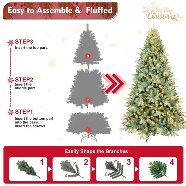 Artificial 7.5ft Blue Green Tint Christmas Tree With 2148 PE PVC Mixed Branch Tips, Memory Wire Iron Wire, Hinged Premium & Foldable Base For Indoor Holiday Decorating - Image 4