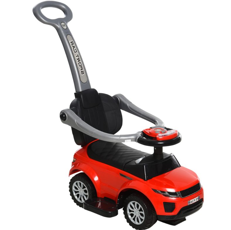 Kids 3 In 1 Push Car Ride-On Stroller Sliding Walking Toy With Horn Music Light Secure Bar For Boys Girls 1-3 Years Old Red - Image 3