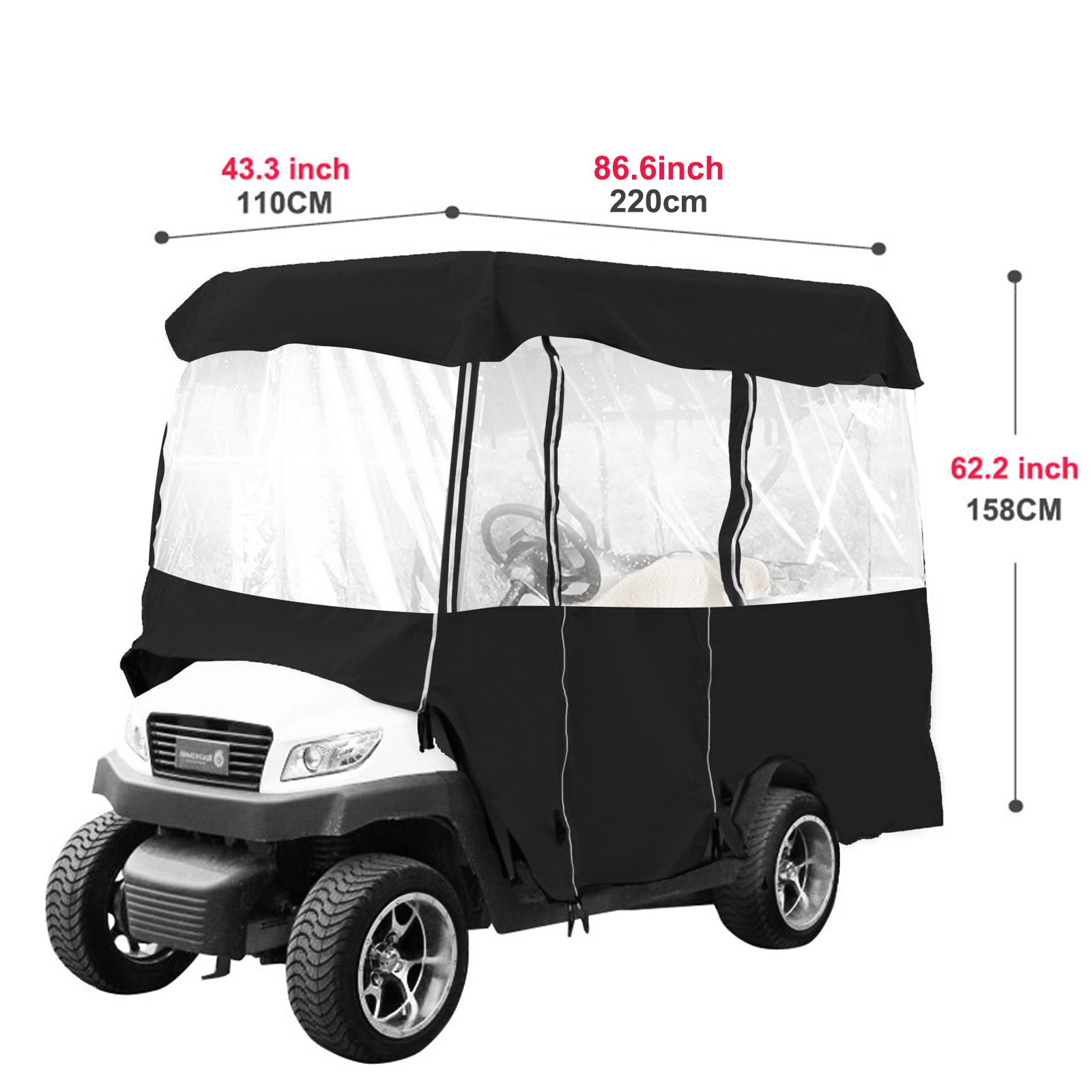 VEVOR Golf Cart Enclosure 86, 4-Person Golf Cart Cover, 4-Sided Fairway Deluxe, 300D Waterproof Driving Enclosure With Transparent Windows, Fit For EZGO, Club Car, - Image 3