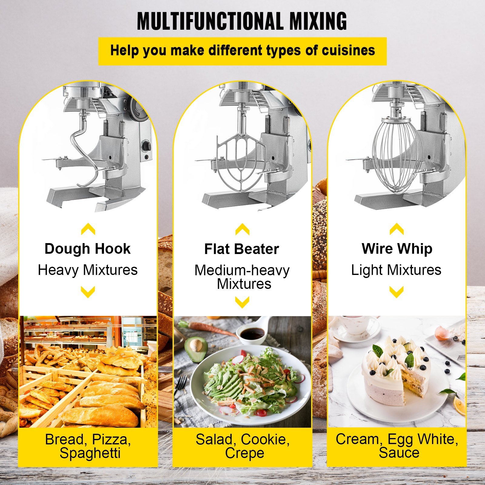 Commercial Food Mixer, 10Qt Commercial Mixer With Timer Function, 450W Stainless Steel Bowl Heavy-duty Electric Food Mixer, 3-speed Adjustable 113/184/341 RPM - Image 5