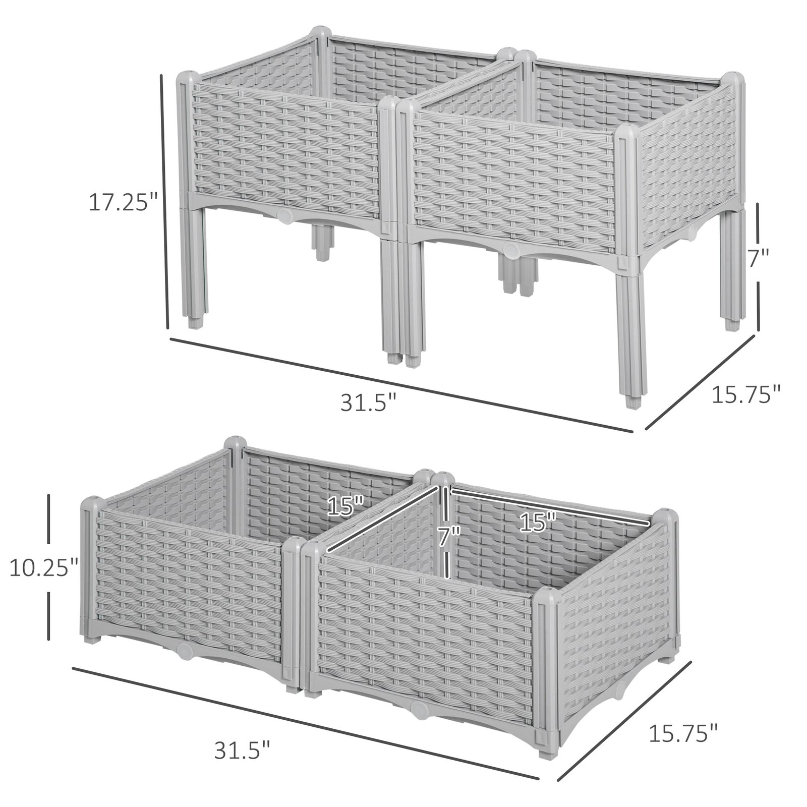 4-Piece Raised Garden Bed with Legs, Self-Watering Planter Box Raised Bed to Grow Flowers, Herbs & Vegetables, Gray - Image 2