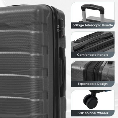 24 Inch Hardshell ABS Checked Luggage, Durable Expandable Travel Suitcase With Spinner Wheels, TSA Lock