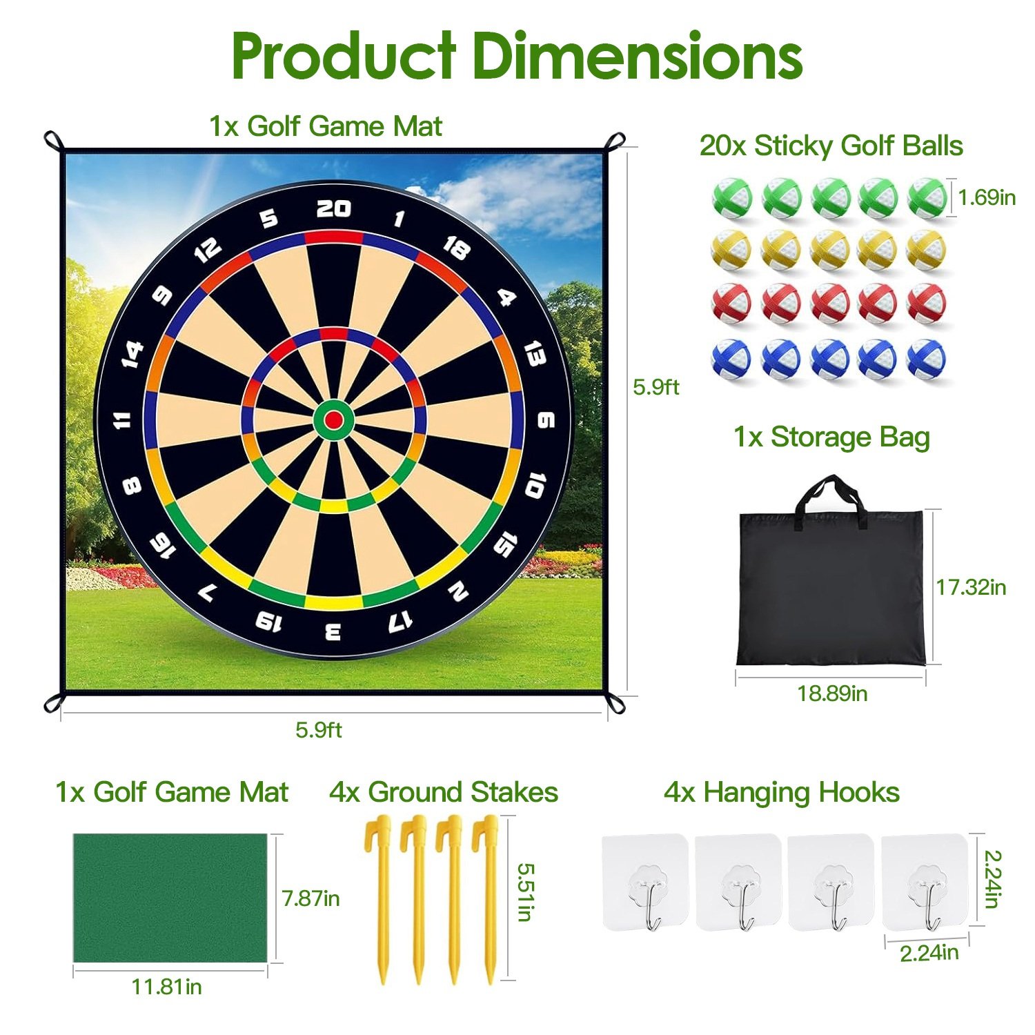 Golf Chipping Dart Game Mat Set With 20 Sticky Balls Ground Stakes Hanging Hooks Carrying Bag Indoor Outdoor Golf Hitting Training Game Mat For Kids Beginners - Image 7