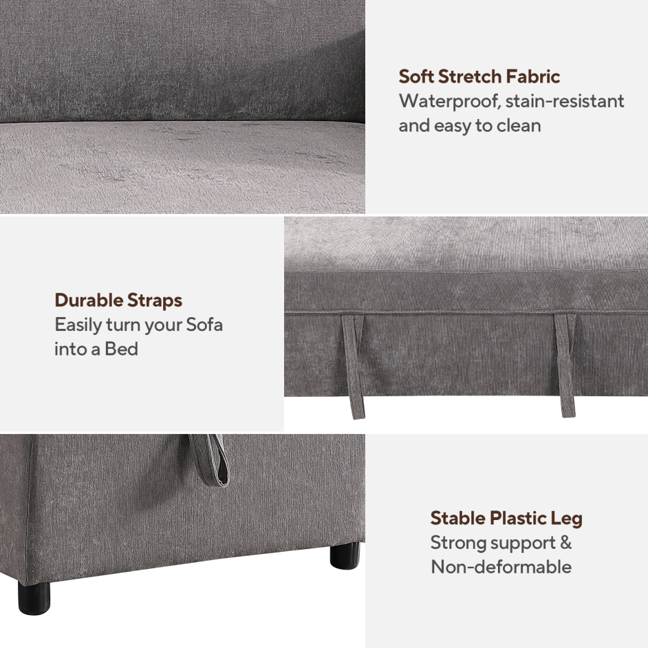 Upholstery Sleeper GREY Sectional Sofa With Storage Space, USB Port, 2 Cup Holders On Back Cushions - Image 17