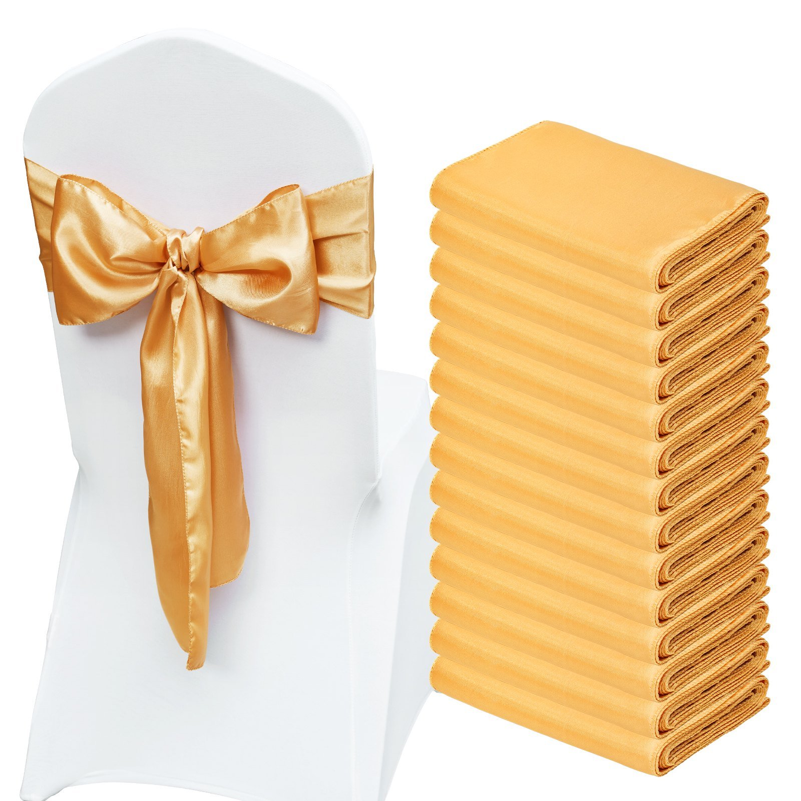Stretch Spandex Chair Sashes Bows, Chair Slipcover And Stretch Chair Sash, Elastic Chair Bands, Fitting Wedding, Holiday, Banquet, Party, Celebration Chair Decoration (50 PCS Gold)