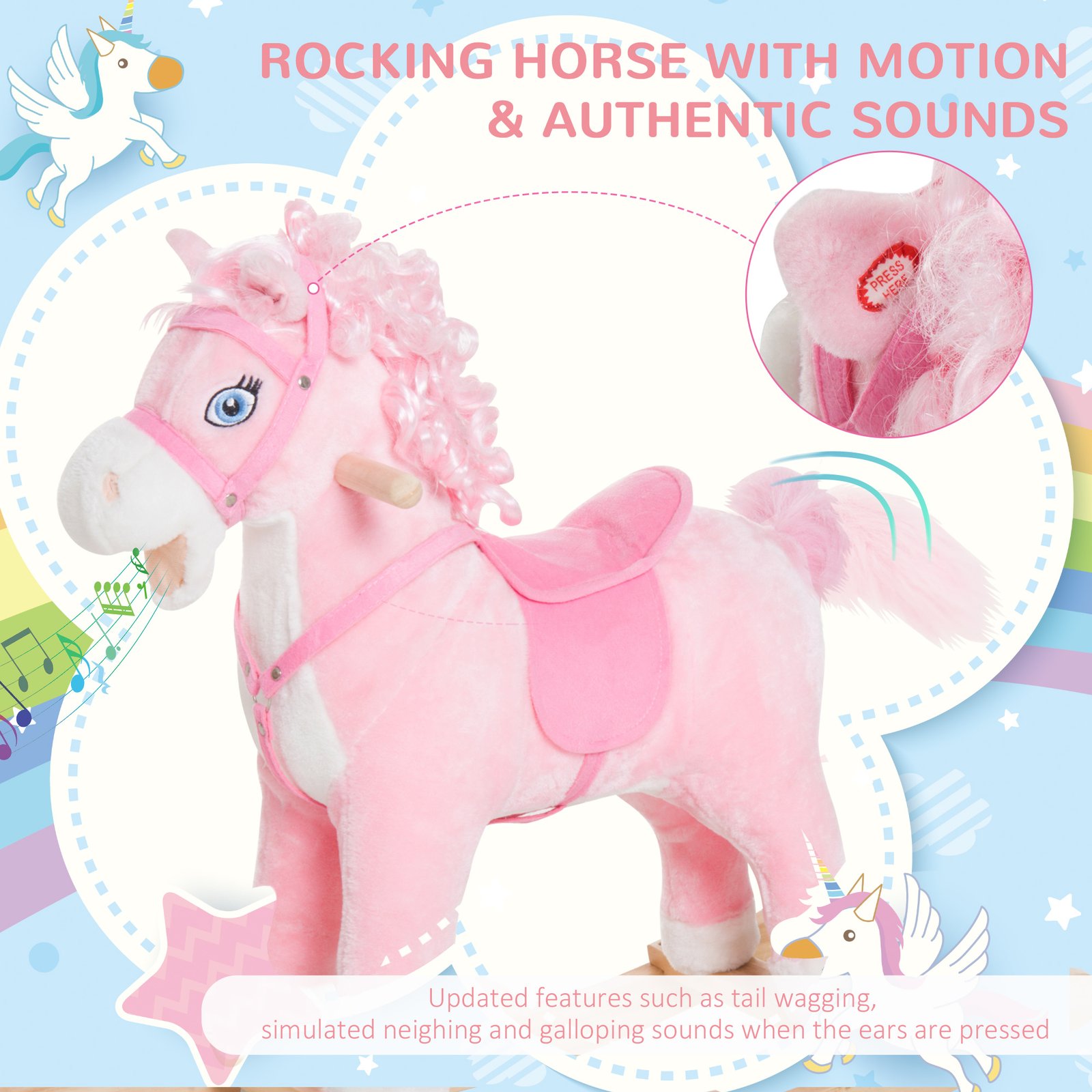 Plush Rocking Horse, Realistic Sounds, Swinging Tail, Pink, Ideal Birth Gift, Joyful Engaging, For 3 Years - Image 4