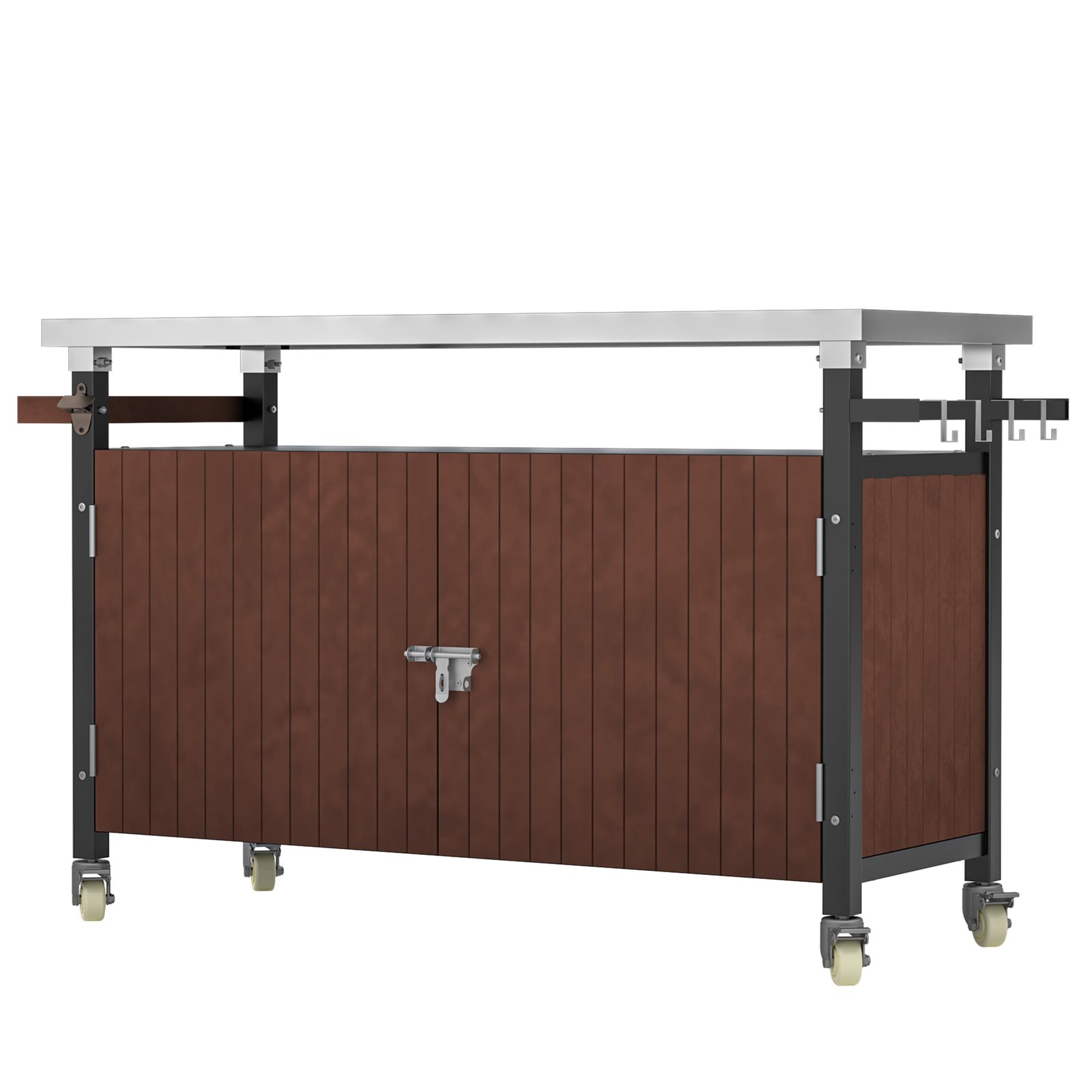 Outdoor Grill Cart With Stainless Steel Tabletop, Storage, Patio Kitchen Island With Wheels, Hooks, And Spice Rack, Waterproof Outdoor Grill Table, Movable BBQ Serving Cart Rolling Bar Cart - Image 14