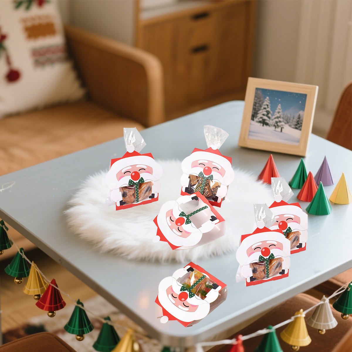 3D Christmas Goody Gift Boxes With Transparent Bags For Holiday Xmas Goodie Paper Boxes, School Classroom Party Favor Supply, Santa Claus Design Candy Treat Cardboard Cookie Box For Xmas G - Image 5