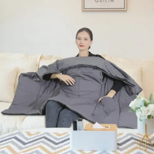 USB Heated Blanket Electric Heated Poncho Shawl Wrap Throw With Zipper Arm Holes Pocket 3 Heating Levels 6 Zones Dual Switch 5V/2A Machine Washable For Home Office Outdoor