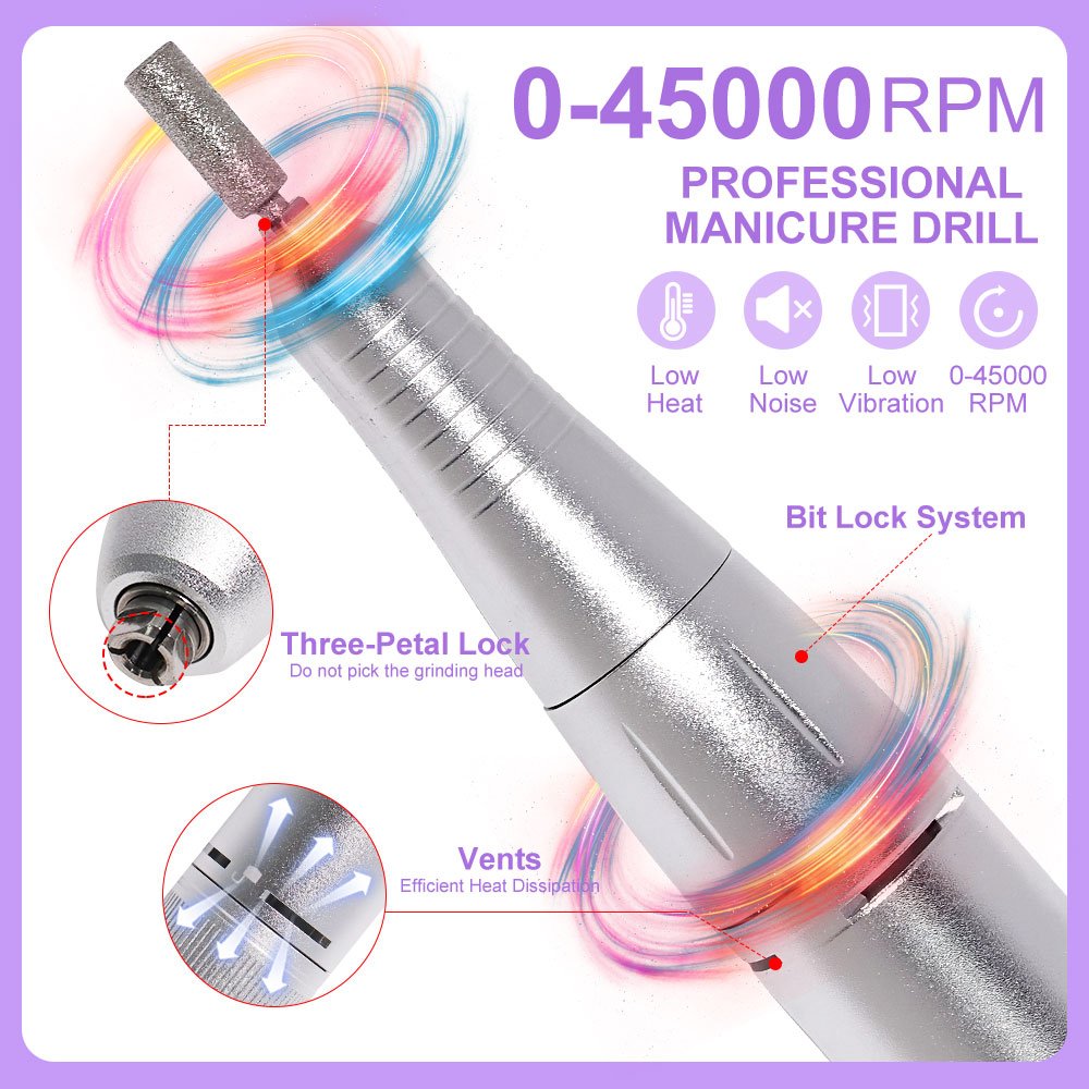 Electric Nail Drill Professional 45000RPM - Rechargeable Nail Drill Kit Portable Electric Nail File With Complete Bits For Acrylic Nails Gel Polishing Removing - Image 2
