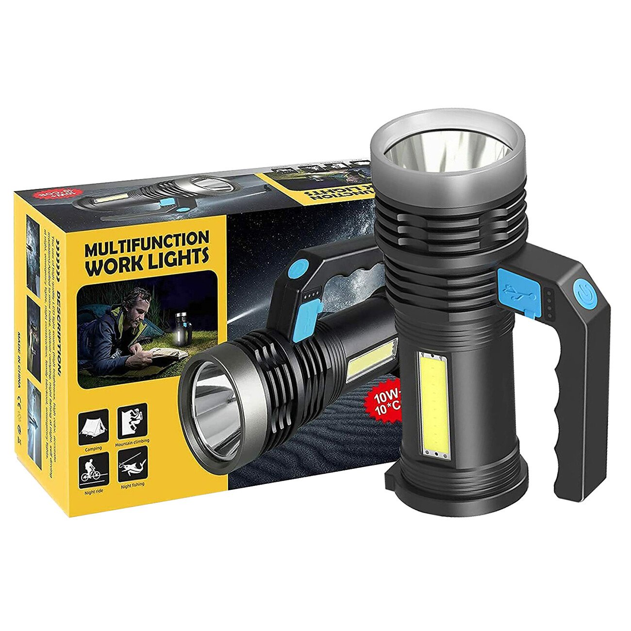 LED Flashlight USB Rechargeable Torch COB Spotlight Camping Light High Lumens Emergency Lamp 3 Modes Waterproof - Image 3
