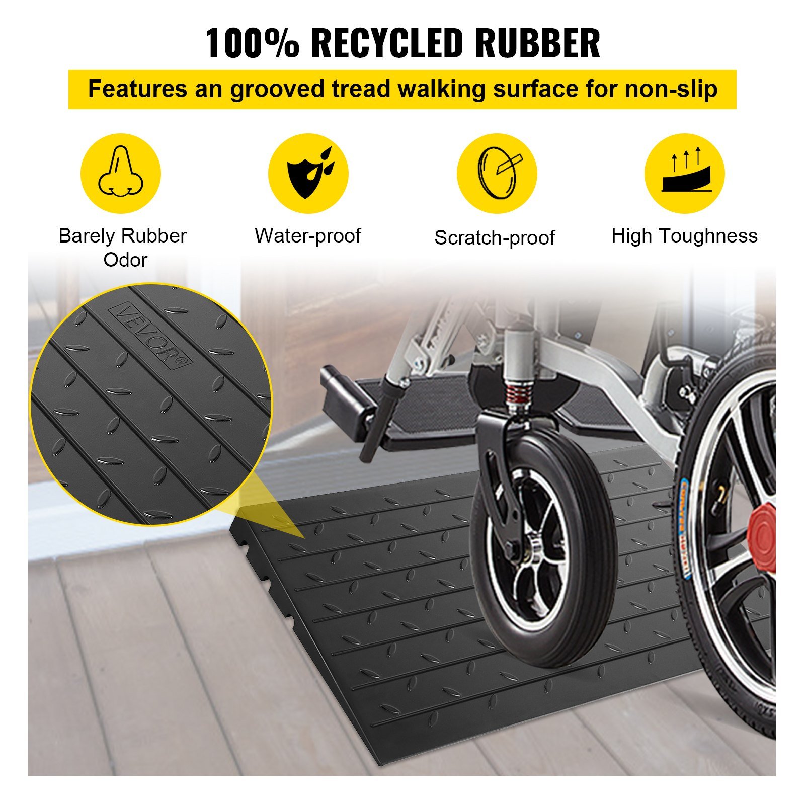 Rubber Threshold Ramp, 2.6" Rise Threshold Ramp Doorway, 3 Channels Cord Cover Rubber Solid Threshold Ramp, Rubber Angled Entry Rated 2202 Lbs Load Capacity For Wheelchair And Scooter - Image 4