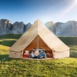 5-8 Person Canvas Glamping Bell Tent, Breathable Waterproof Yurt Tent With Stove Jack And Detachable Side Wall For Family Camping,13'x 13'x98"(Diameter 4M)