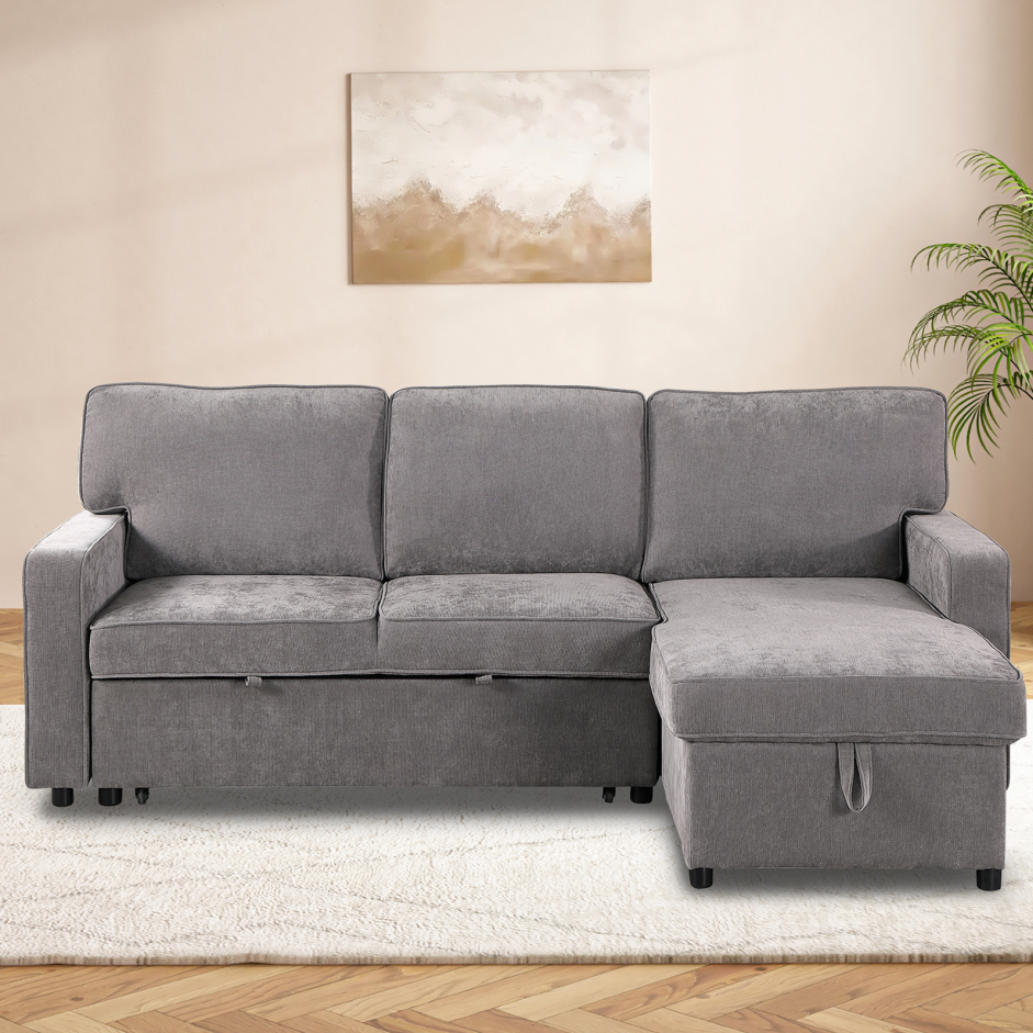 Upholstery Sleeper GREY Sectional Sofa With Storage Space, USB Port, 2 Cup Holders On Back Cushions - Image 10