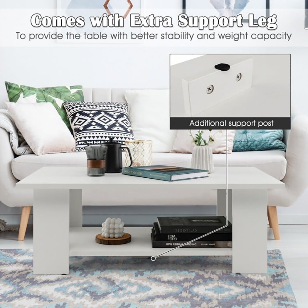 Large 41 Inch 2-tier Wooden Modern Coffee Table With Storage Shelf - Image 6
