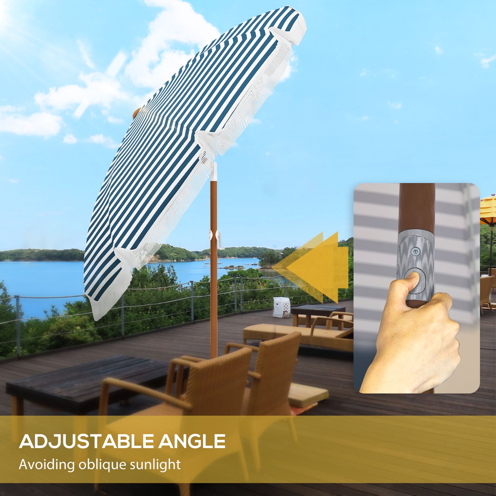 7 X 7 Ft Outdoor Umbrella With Tilt, Vent, Patio Market Table Umbrella Parasol With Fringed Ruffles And Flounce, Blue - Image 2