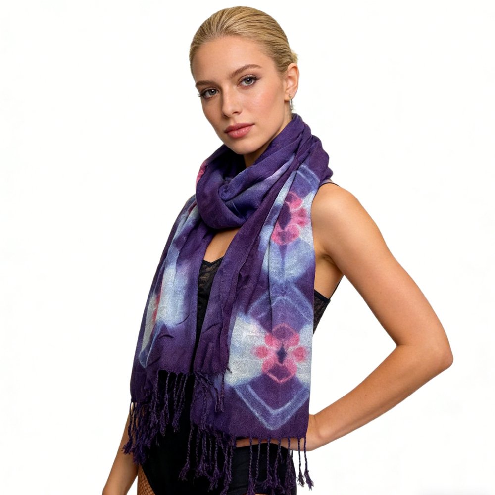 2pcs Lilac Purple Floral Tassel Trim Scarf,offers Graceful Movement Flowy Boho Scarf,vacation,daily Life,evening Party,Office Appropriate Subtlety For Women Men - Image 4