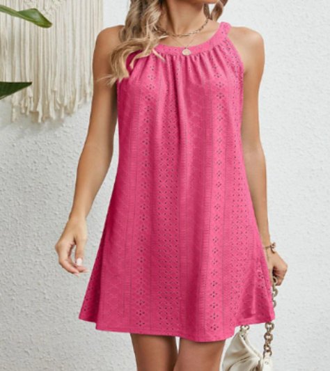 Summer New Women's Lace Solid Color Sleeveless Button Dress - Image 15