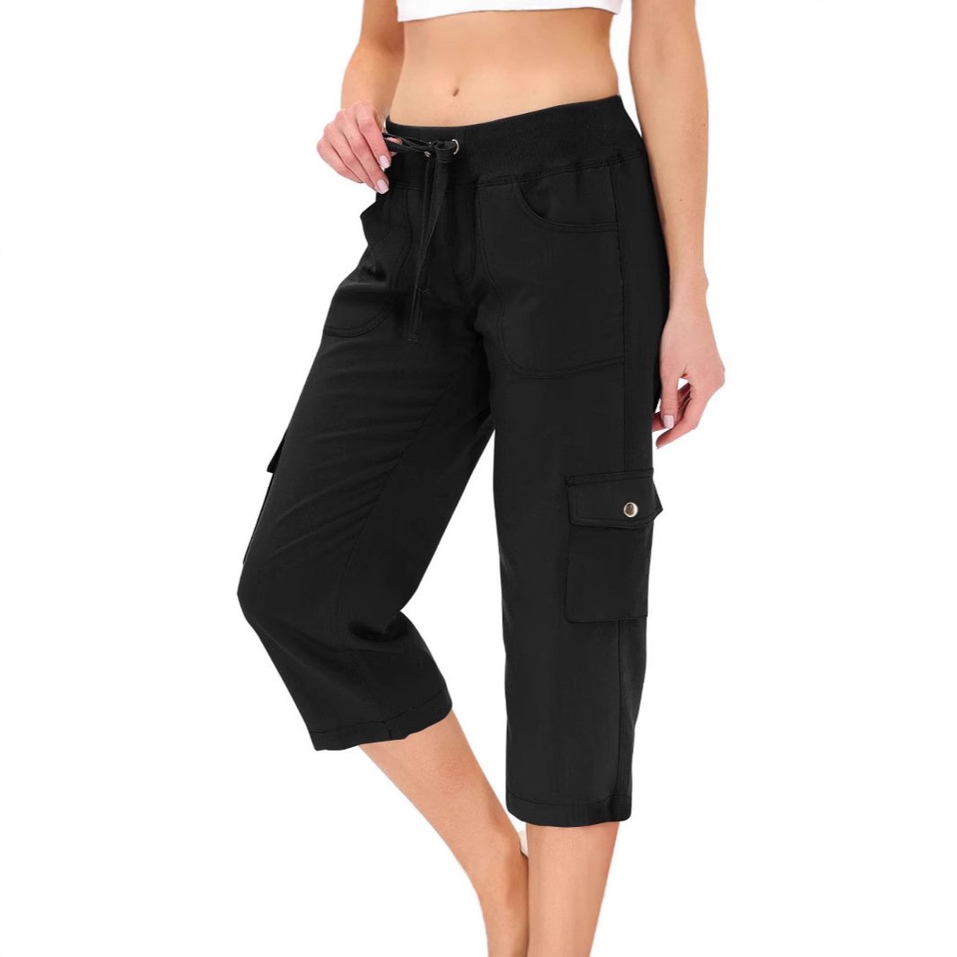 Women's Solid Color Drawstring Fitness Running Cropped Pants - Image 7