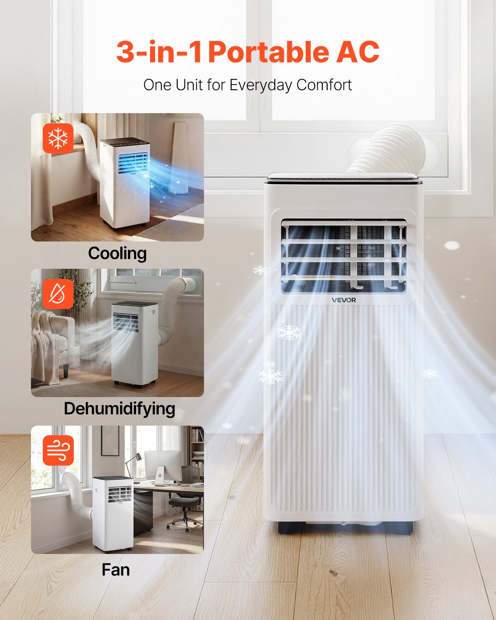 Portable Air Conditioner, 8000 BTU ASHRAE (5000 BTU SACC) 3-in-1 Standing Cooling Ac Unit, With LED Touch Panel & Remote Control, 24h Timer, Cooling, Dehumidifier, Fan For Room Indoor, White - Image 2