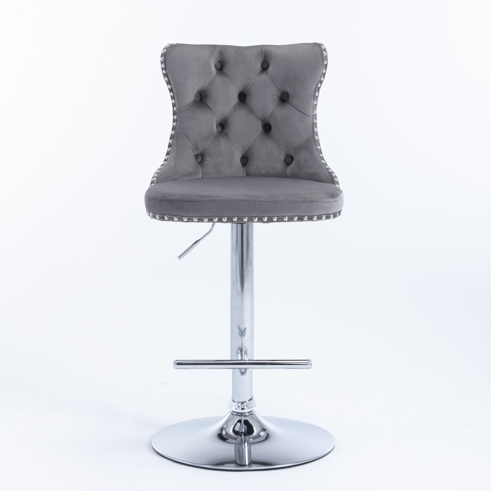 Swivel Velvet Barstools Adjusatble Seat Height From 25-33 Inch, Chrome Base Bar Stools With Backs Comfortable Tufted For Home Pub And Kitchen Island,Set Of 2, AS1712GY, Gray - Image 2
