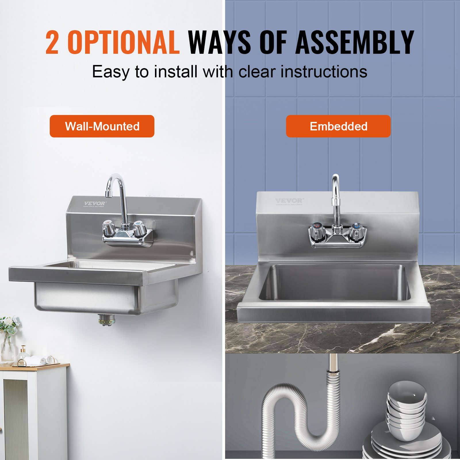 Commercial Hand Sink With Faucet, Stainless Steel Sink For Washing, Small Hand Washing Sink, Wall Mount Hand Basin, Utility Sink For Restaurant, Kitchen, Bar, Garage And Home, 17 X 12.8 Inch - Image 4