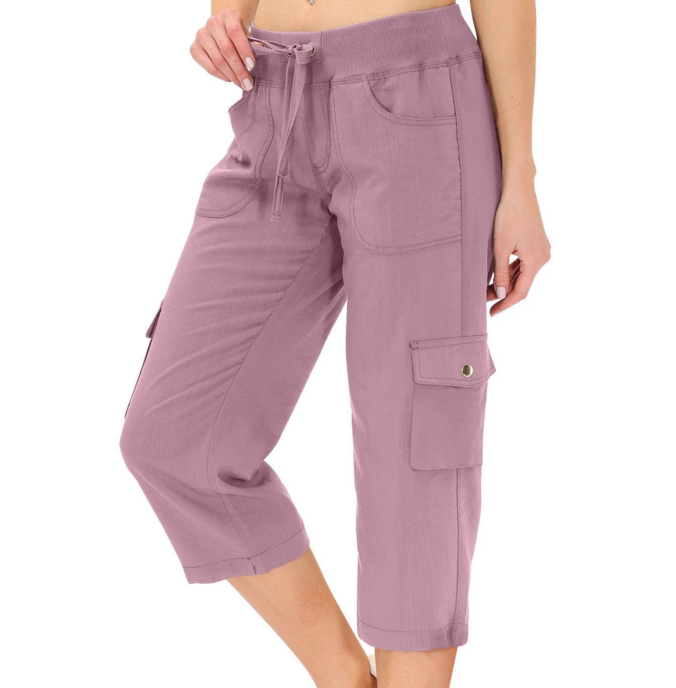 Women's Solid Color Drawstring Fitness Running Cropped Pants - Image 9