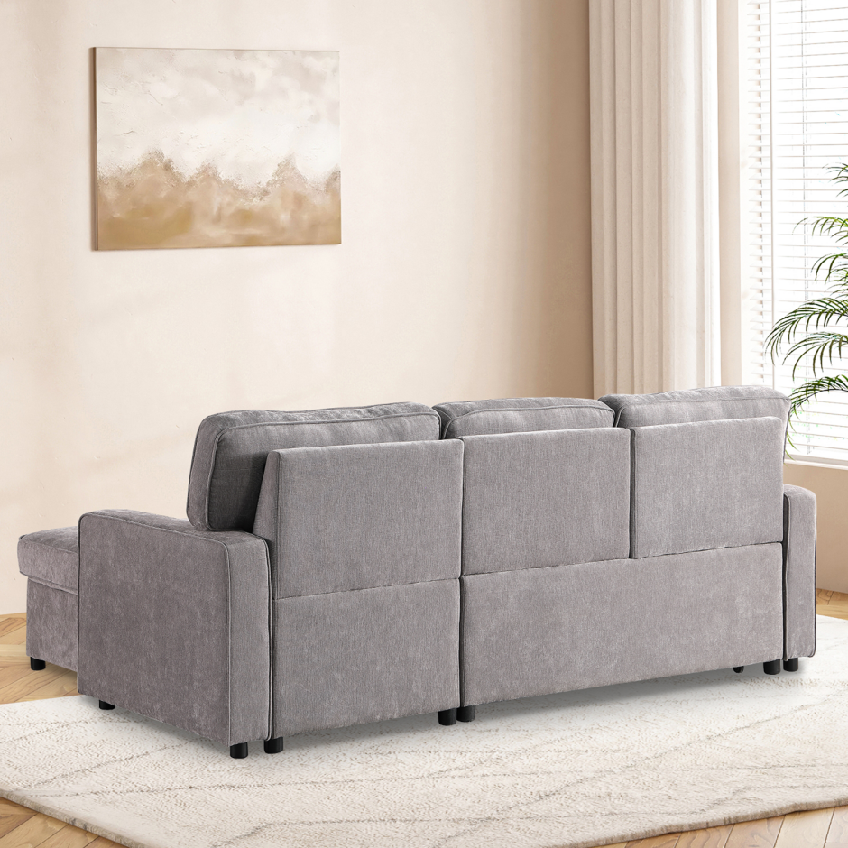 Upholstery Sleeper GREY Sectional Sofa With Storage Space, USB Port, 2 Cup Holders On Back Cushions - Image 20